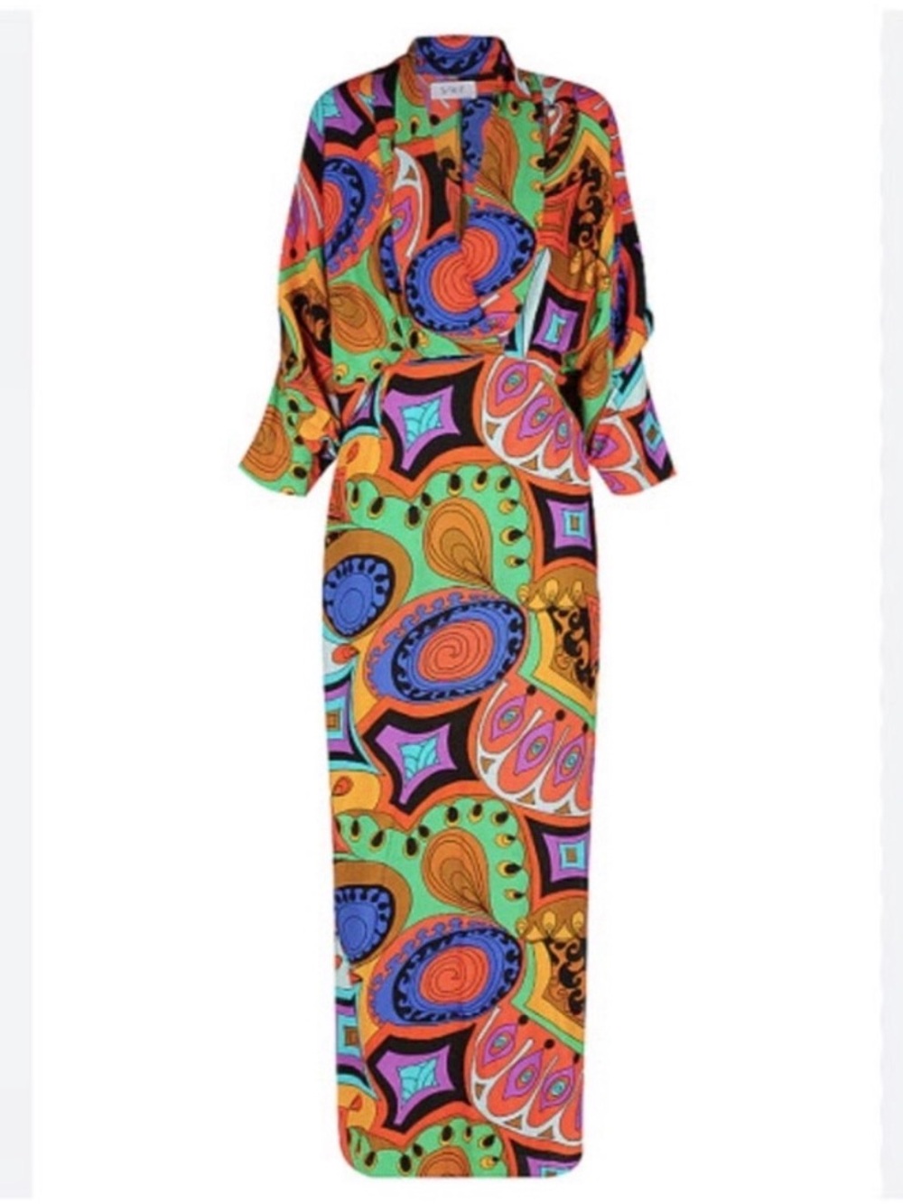 Colorful Paisley-Print Maxi Dress in Green, Orange & Blue